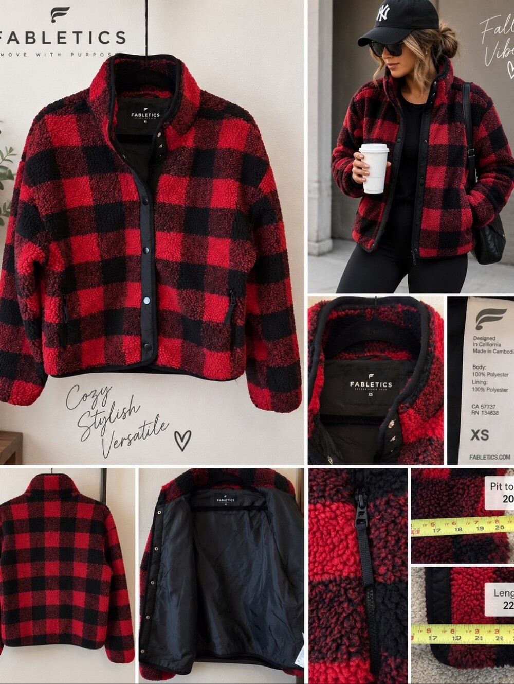 ✨ Fabletics Buffalo Plaid Sherpa Fleece Jacket – XS ✨